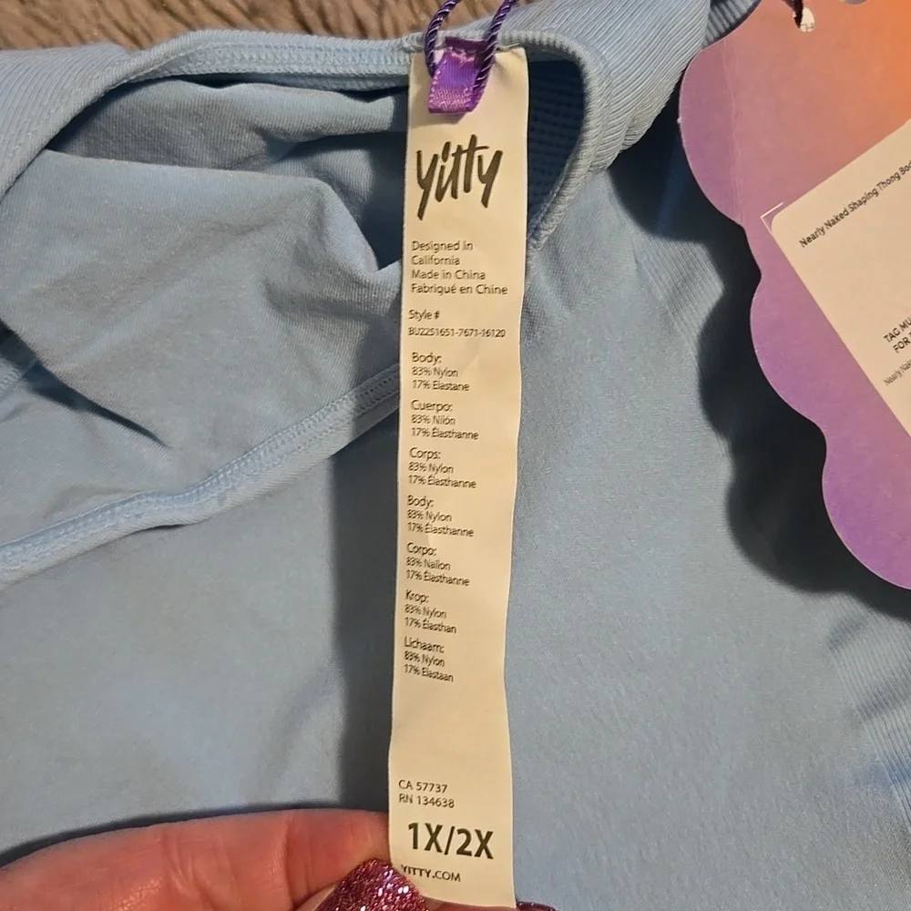 Yitty Light Blue Nearly Naked Shaping Thong Bodysuit 1X-2X - Picture 3 of 5